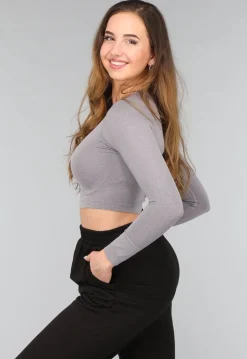 Grijze Longsleeve Cropped Sporttop