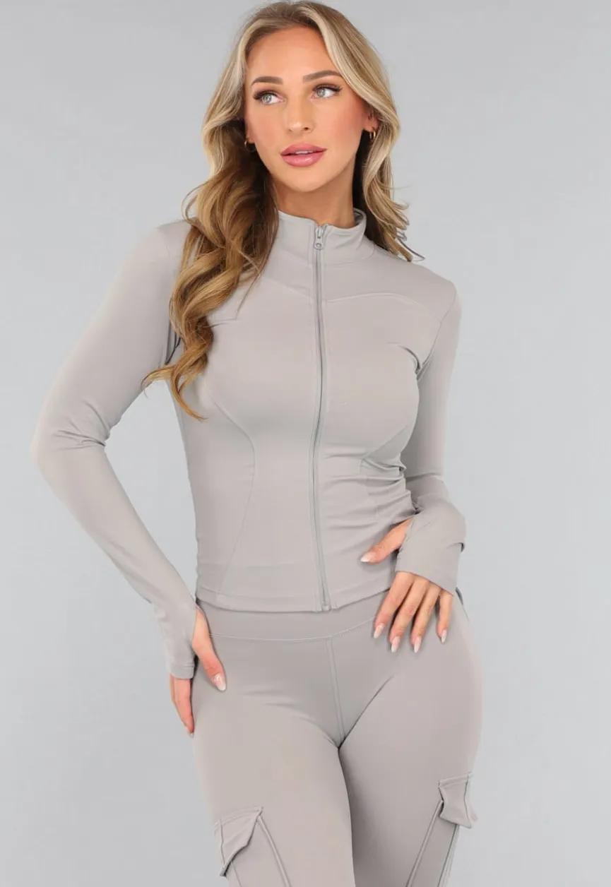Grijze Longsleeve Fitness Set met Duimgaten