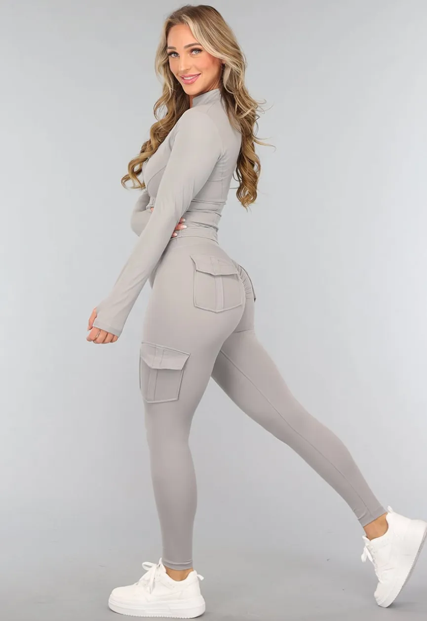 Grijze Longsleeve Fitness Set met Duimgaten