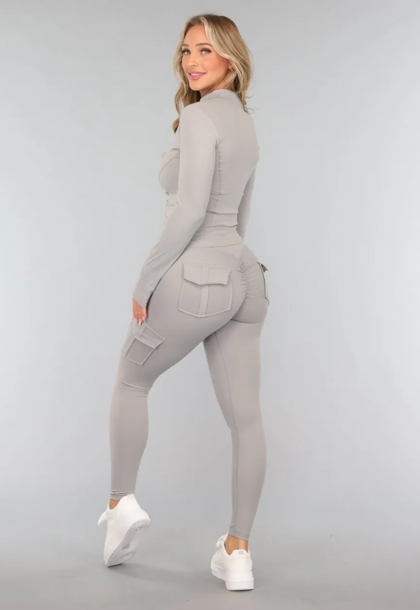 Grijze Longsleeve Fitness Set met Duimgaten