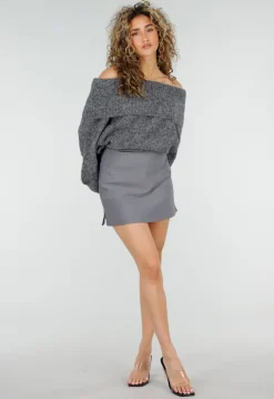 Grijze Mini Skort met A-Lijn Pasvorm en Stretch Stof