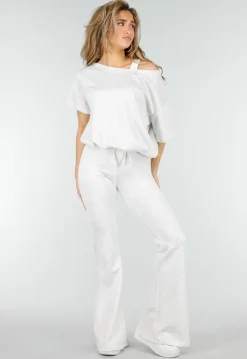 Grijze One Shoulder Top met Ingewerkte Top en Stretch