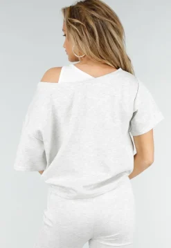 Grijze One Shoulder Top met Ingewerkte Top en Stretch