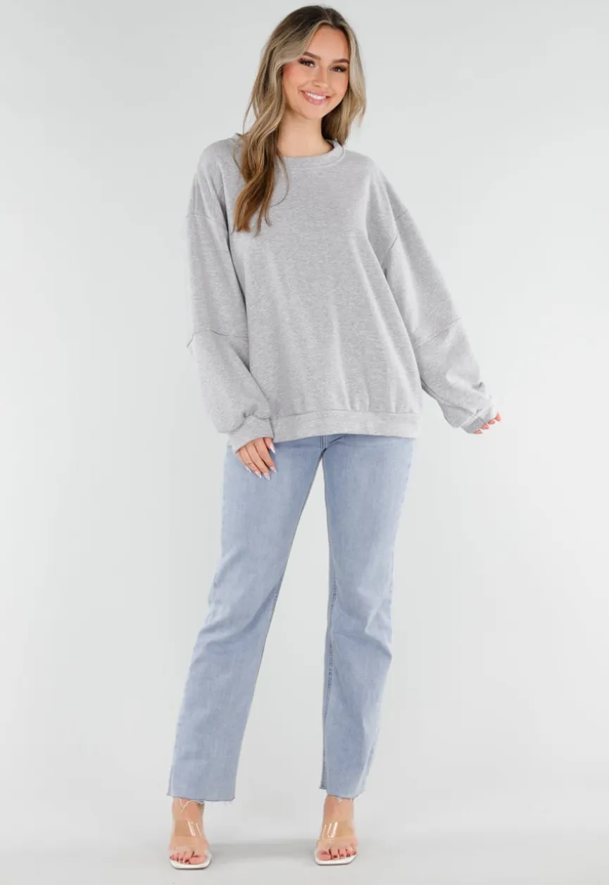 Grijze Oversized Sweater met Good Vibes Print