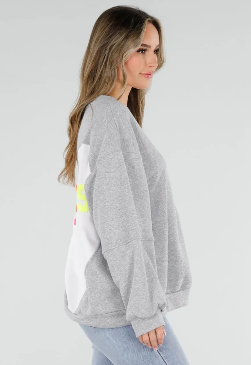 Grijze Oversized Sweater met Good Vibes Print