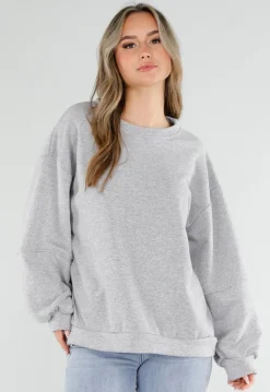 Grijze Oversized Sweater met Good Vibes Print