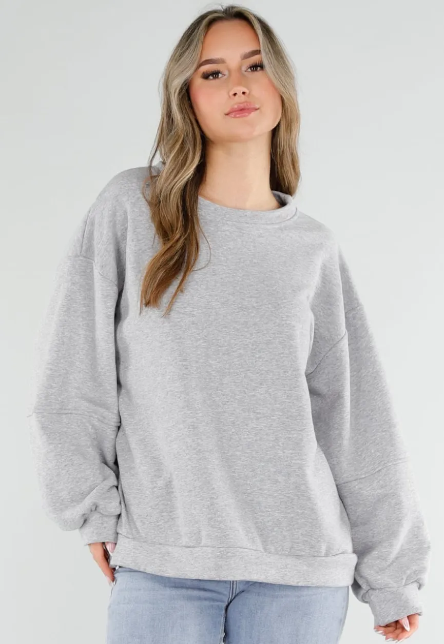 Grijze Oversized Sweater met Good Vibes Print