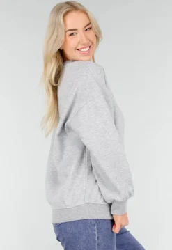 Grijze Oversized Sweater met Ronde Hals en Lange Mouwen