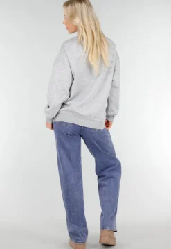 Grijze Oversized Sweater met Ronde Hals en Lange Mouwen
