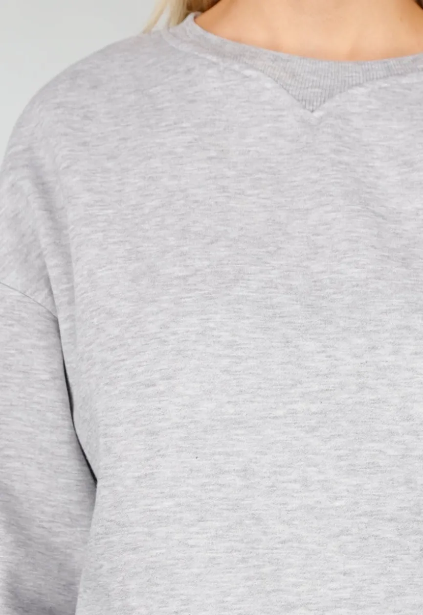 Grijze Oversized Sweater met Ronde Hals en Lange Mouwen