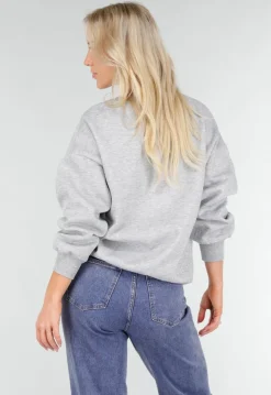 Grijze Oversized Sweater met Ronde Hals en Lange Mouwen