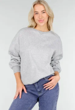 Grijze Oversized Sweater met Ronde Hals en Lange Mouwen