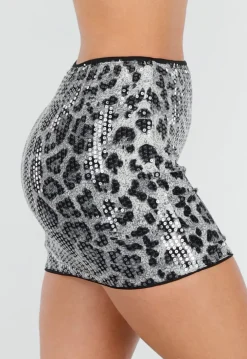 Grijze Panterprint Rok met Pailletten en Stretch