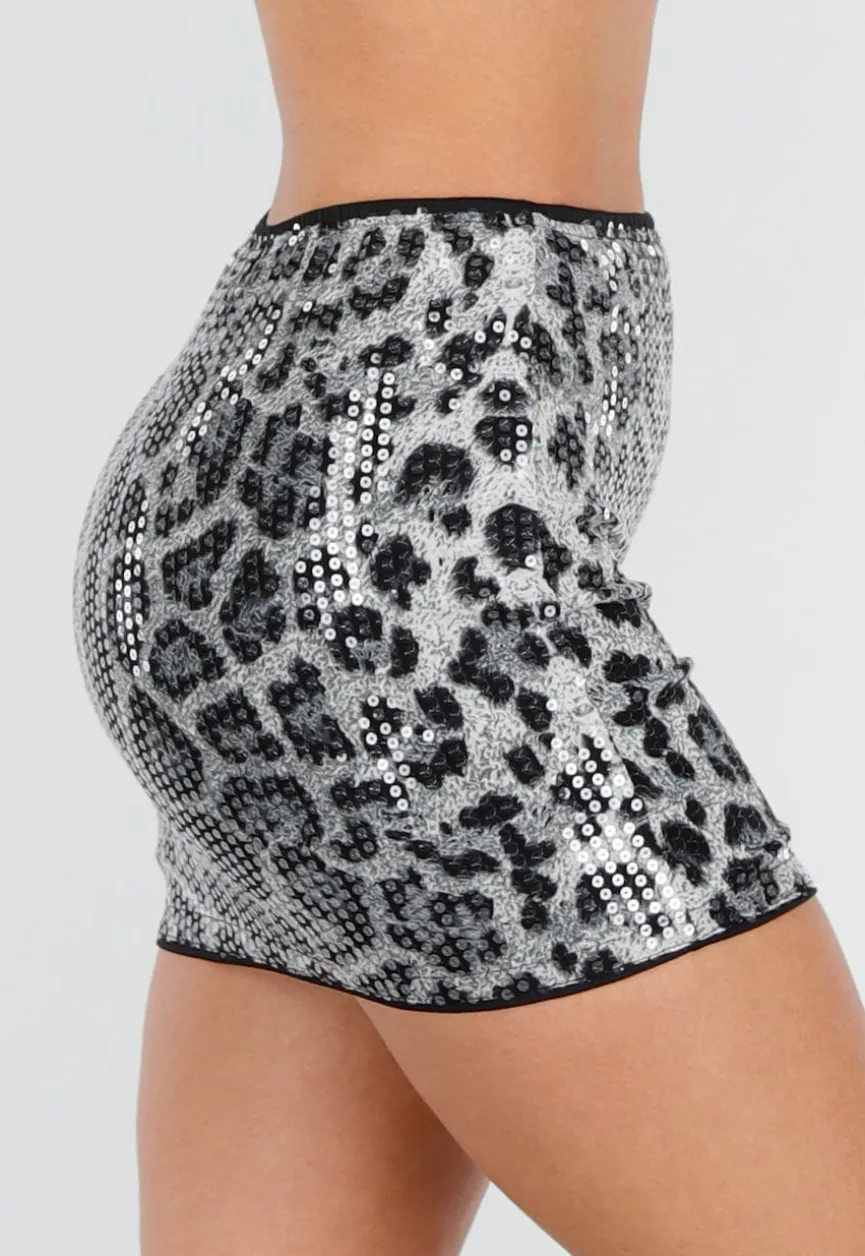 Grijze Panterprint Rok met Pailletten en Stretch