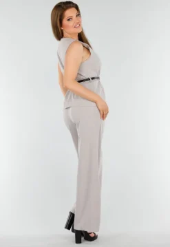 Grijze 2-Piece Set met Mouwloze Top en Wijde Rechte Broek