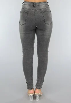 Grijze Ripped Skinny Jeans met Rib Detail