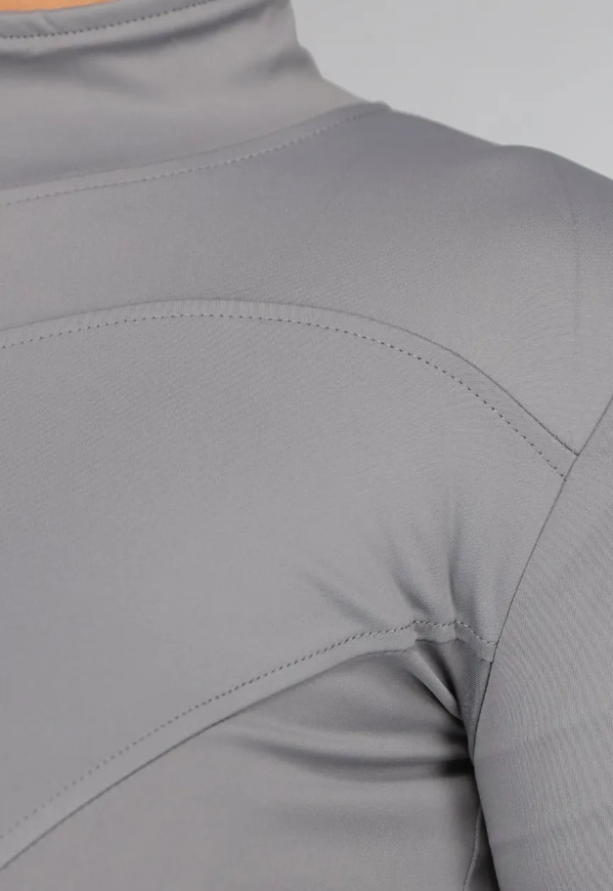 Grijze Sport Yoga Jas met Hoge Kraag
