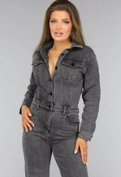 Grijze Straight Leg Denim Jumpsuit