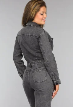 Grijze Straight Leg Denim Jumpsuit