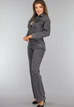 Grijze Straight Leg Denim Jumpsuit