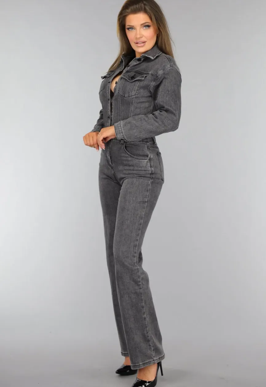 Grijze Straight Leg Denim Jumpsuit