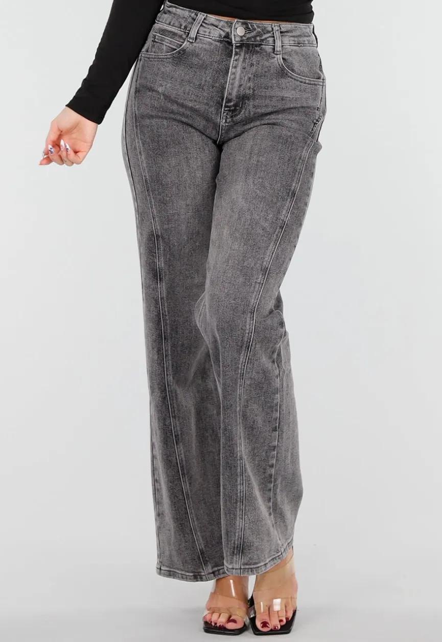 Grijze Straight Leg Jeans met Rechte Pijpen en Subtiele Wassing