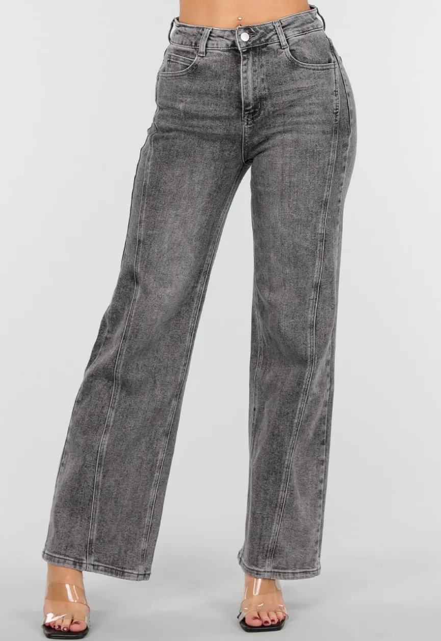Grijze Straight Leg Jeans met Rechte Pijpen en Subtiele Wassing