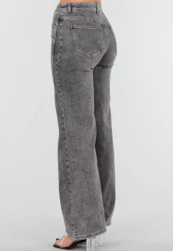Grijze Straight Leg Jeans met Rechte Pijpen en Subtiele Wassing