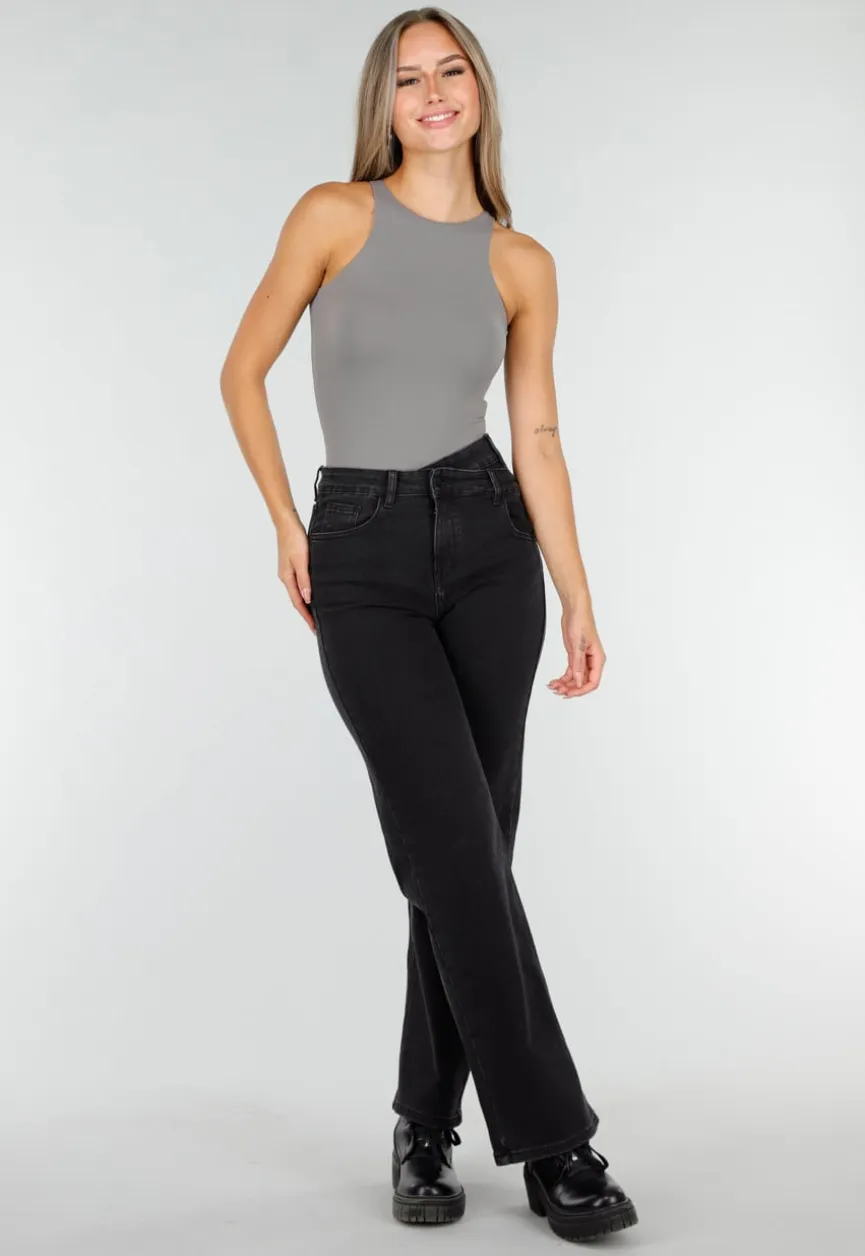 Grijze Stretch Bodysuit met Hoge Hals en String Achterkant