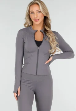 Grijze Stretch Sportset met Strakke Legging en Vestje