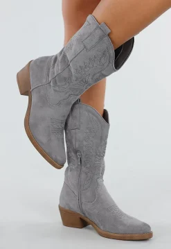 Grijze Suèdelook Cowboylaarzen met Sierstiksels