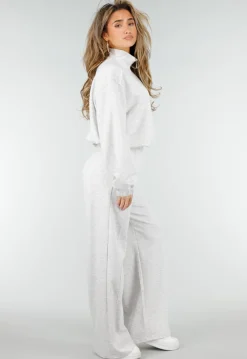 Grijze Sweater met Halve Rits en Elastische Boorden