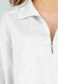 Grijze Sweater met Halve Rits en Elastische Boorden