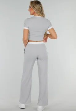 Grijze Two Piece Set met Lange Broek en Korte Top met Colorblockingdetails
