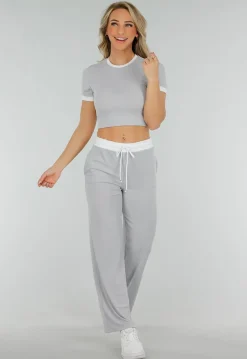 Grijze Two Piece Set met Lange Broek en Korte Top met Colorblockingdetails