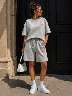 Grijze Two Piece Set met T-Shirt en Shorts