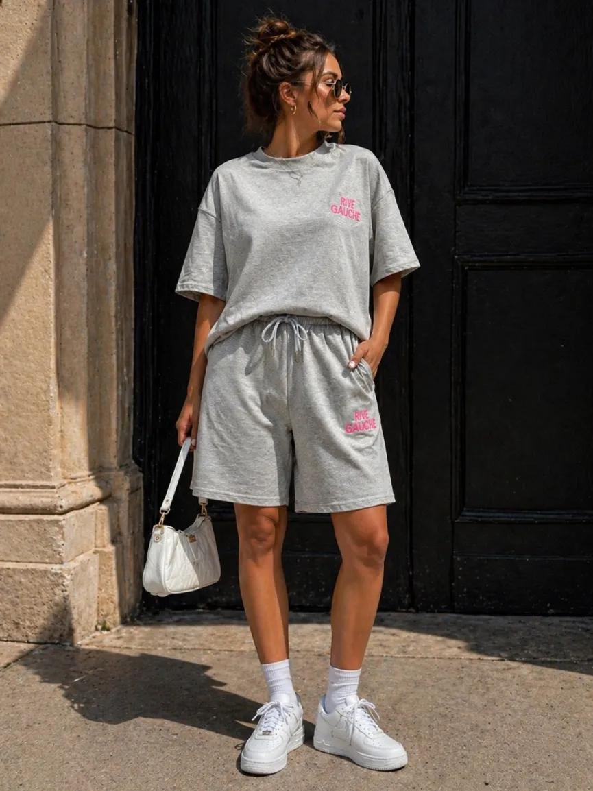 Grijze Two Piece Set met T-Shirt en Shorts