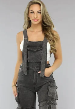 Grijze Wide Leg Cargo Tuinbroek