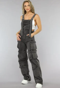 Grijze Wide Leg Cargo Tuinbroek
