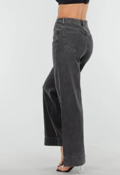 Grijze Wide Leg Jeans met Stretch en Verticale Naden