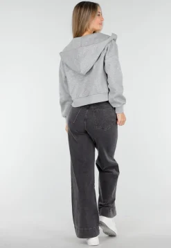 Grijze Wide Leg Jeans met Stretch en Verticale Naden