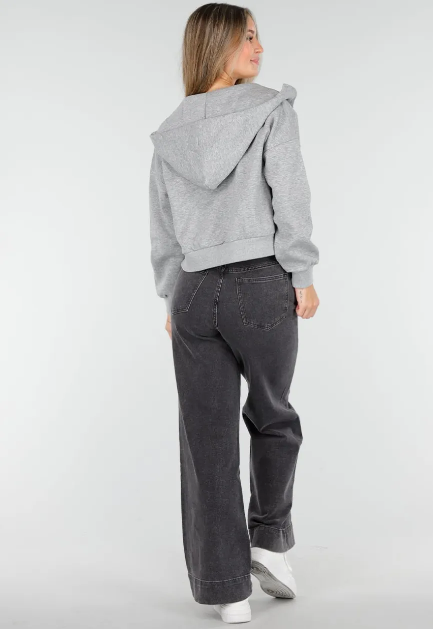 Grijze Wide Leg Jeans met Stretch en Verticale Naden