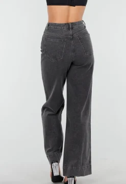 Grijze Wide Leg Jeans met Stretch en Verticale Naden