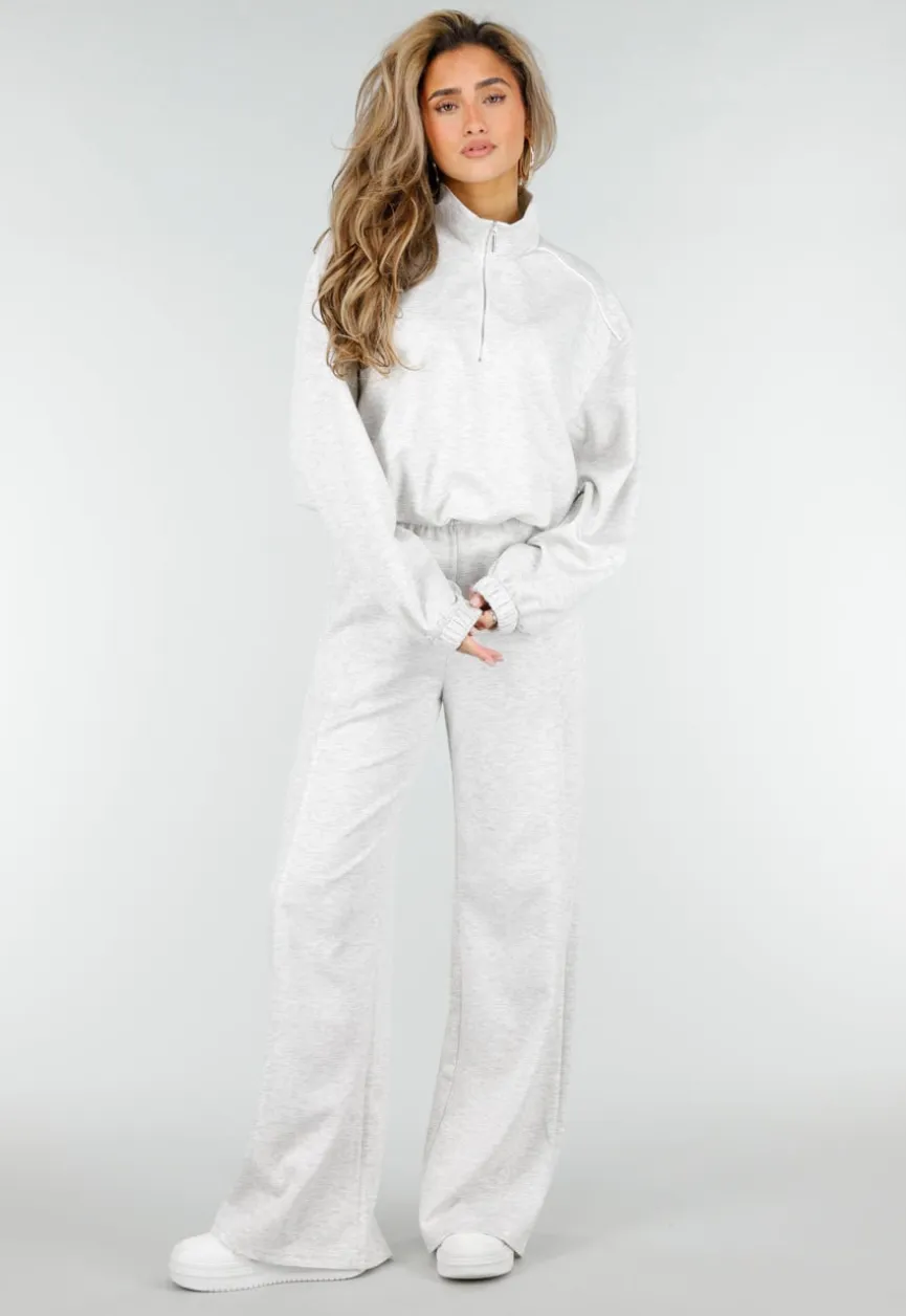 Grijze Wide Leg Joggingbroek met Elastische Taille en Stretch