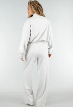 Grijze Wide Leg Joggingbroek met Elastische Taille en Stretch