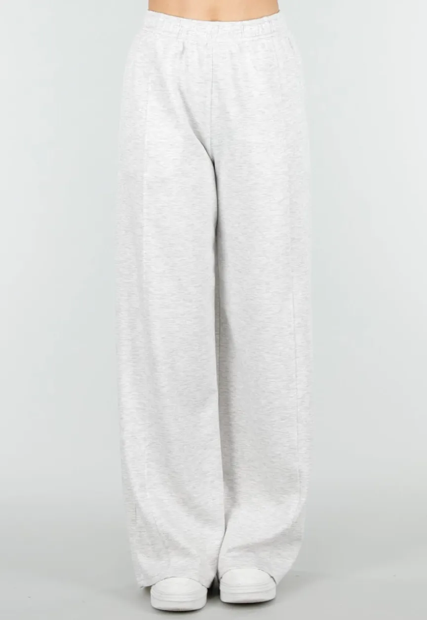 Grijze Wide Leg Joggingbroek met Elastische Taille en Stretch