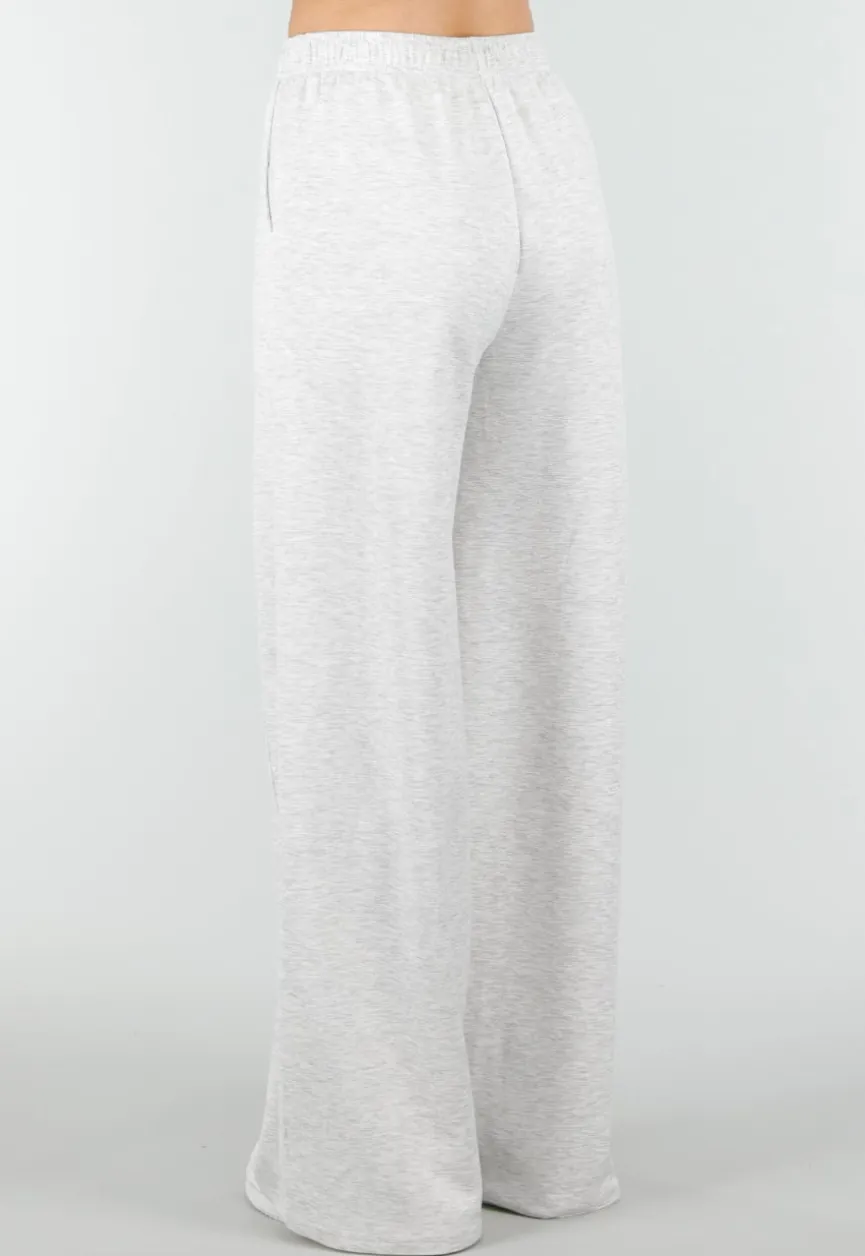 Grijze Wide Leg Joggingbroek met Elastische Taille en Stretch