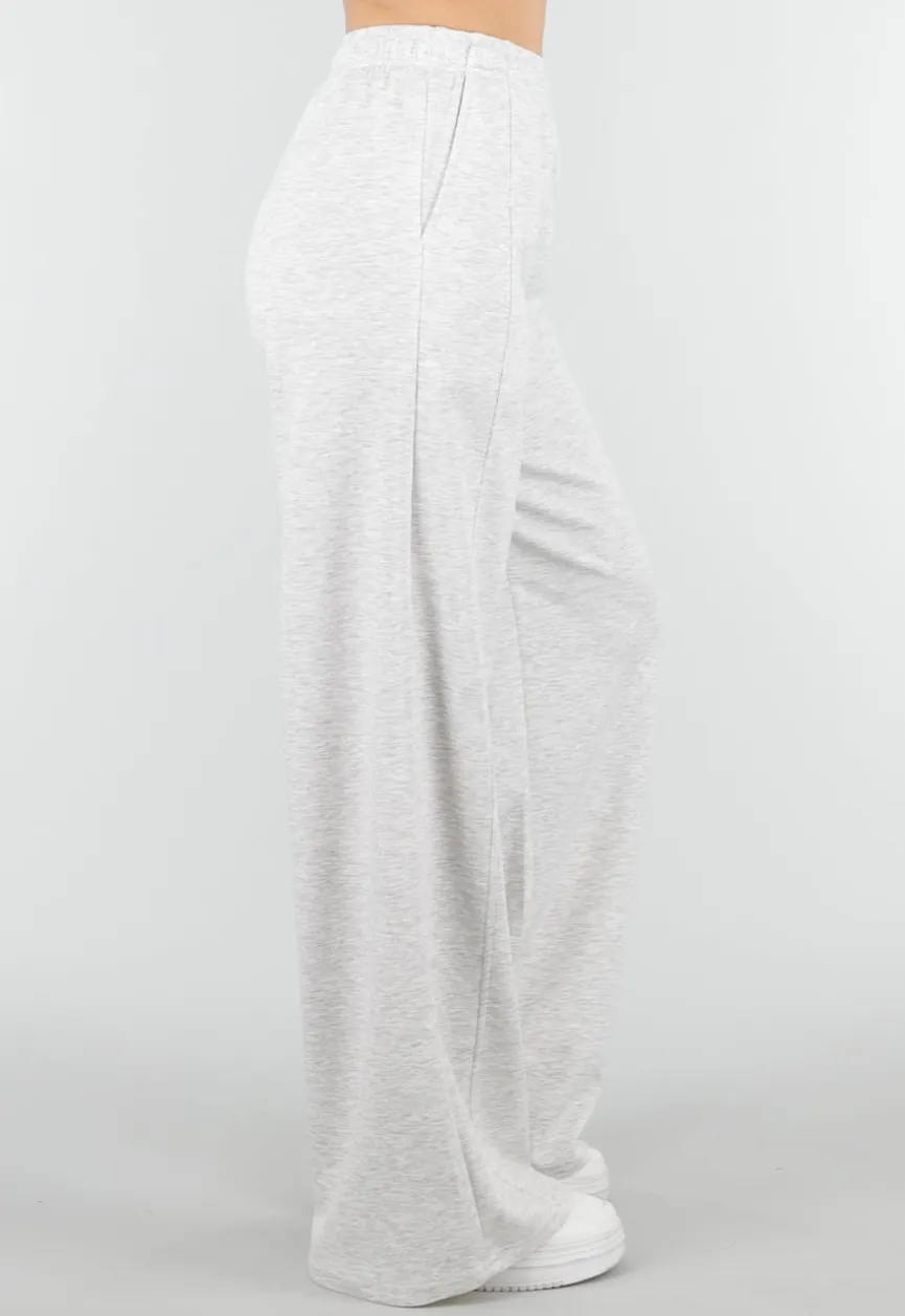 Grijze Wide Leg Joggingbroek met Elastische Taille en Stretch