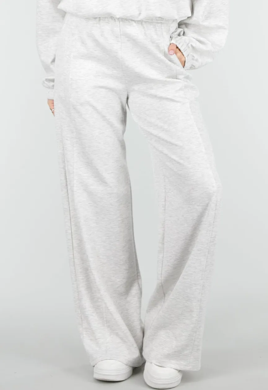 Grijze Wide Leg Joggingbroek met Elastische Taille en Stretch