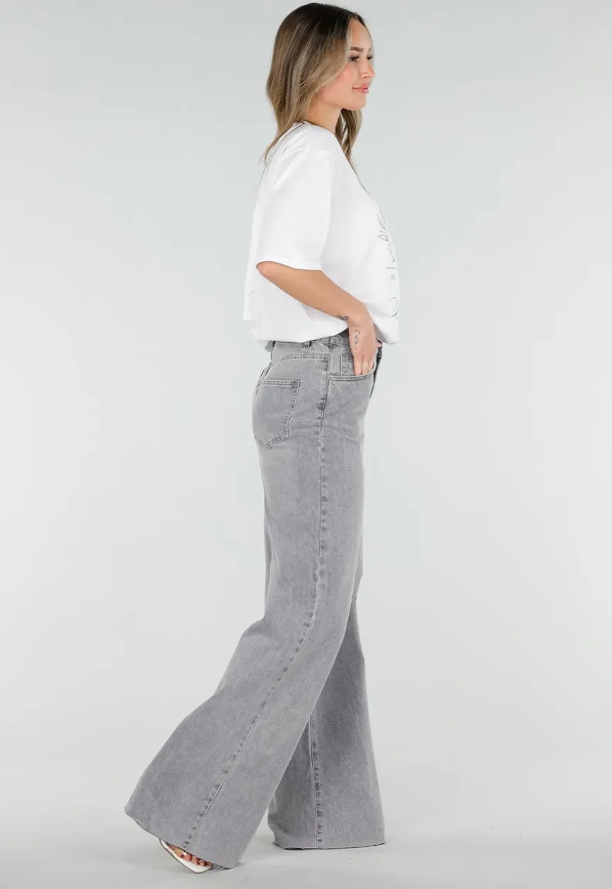 Grijze Wide Leg Tall Jeans met Gewassen Denim Wassing